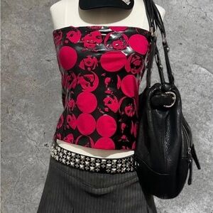 Hysteric Glamour vibes hot pink graphic strapless y2k top